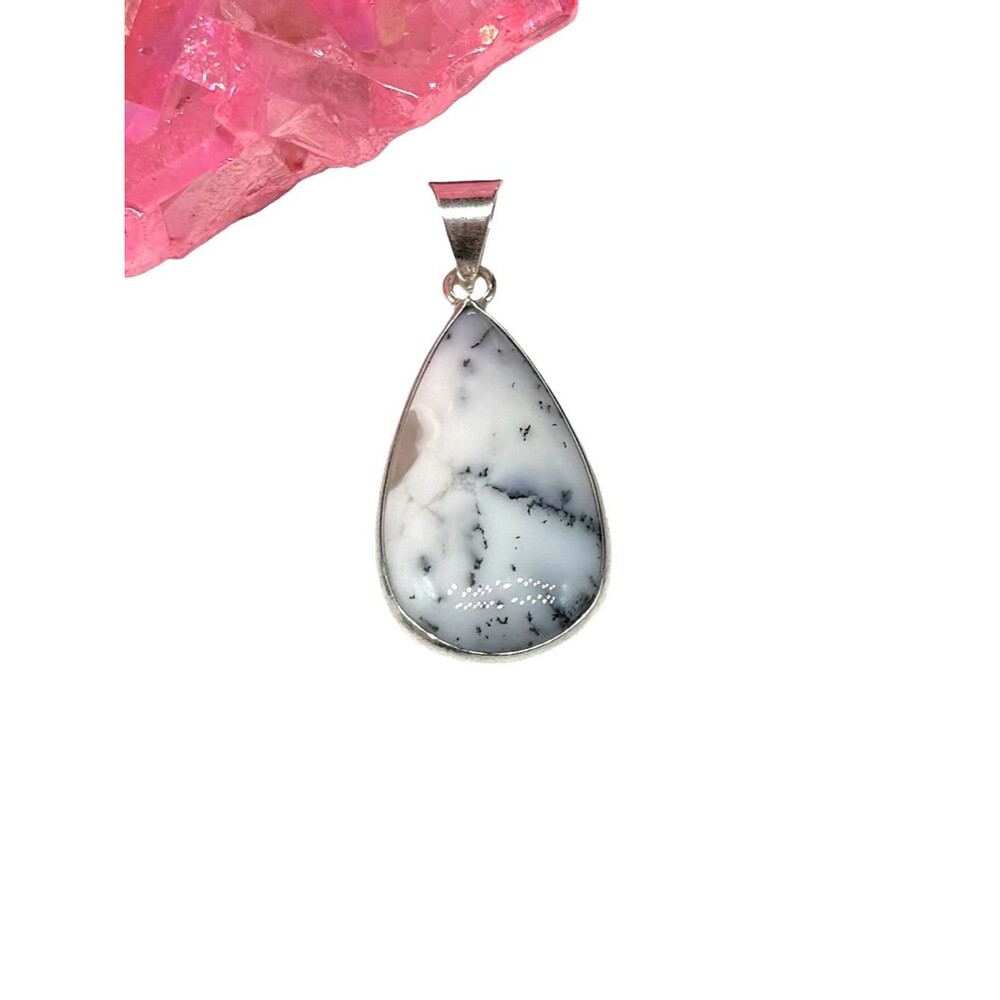 Dendritic Opal Necklace Pendant 925 Sterling Silver Overlay